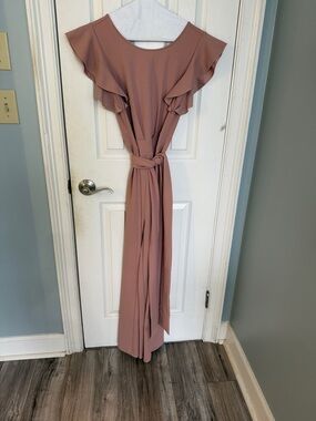 Flutter-Sleeve Mauve Women's Jumpsuit with Waist Tie